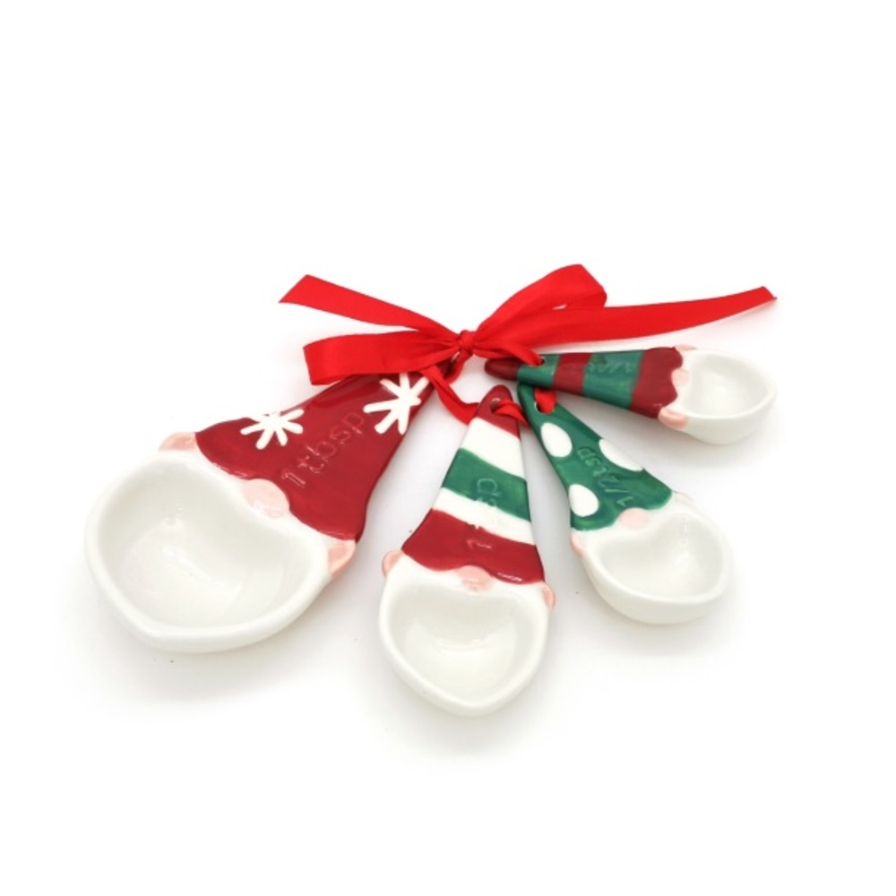 Holiday Time 4pc Measuring Spoon Set with Red, Green and White Hand Paint